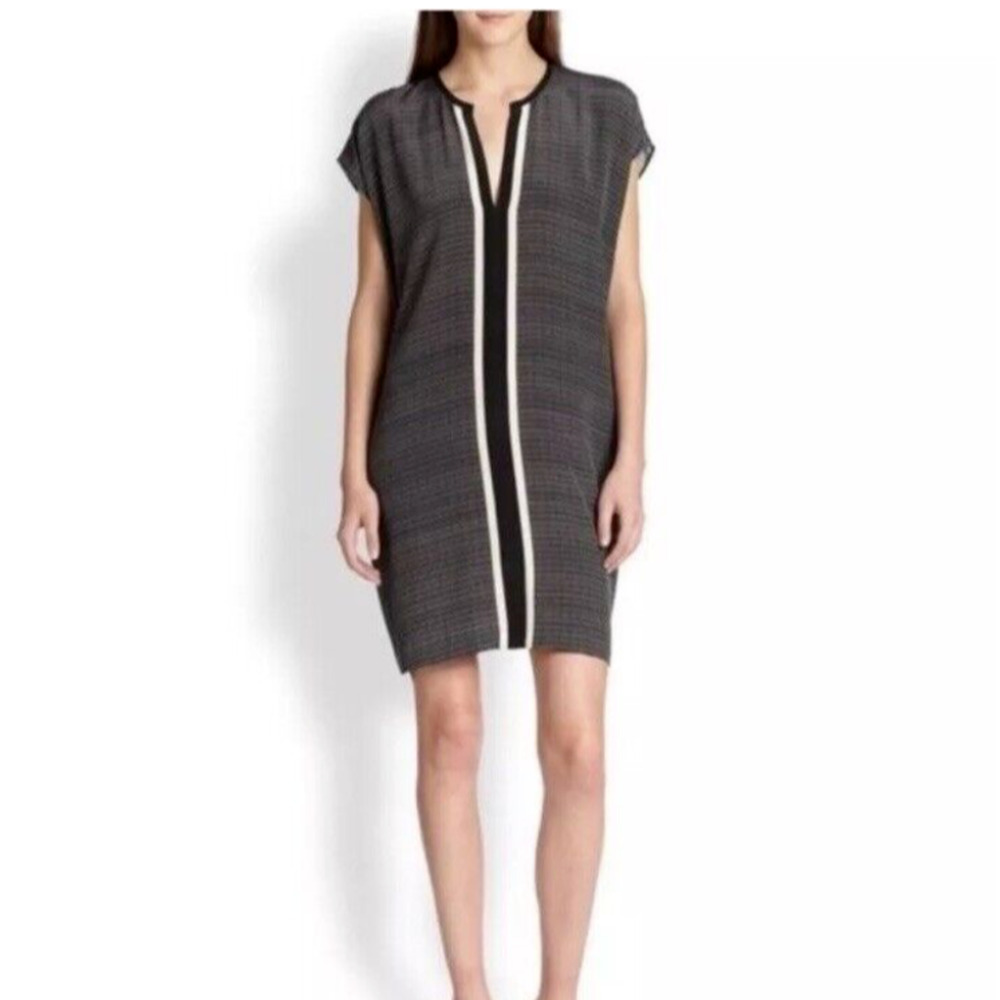 Vince S Silk Dress Black & Cream Relaxed Fit Pullover Shift Tunic Shirt Dress